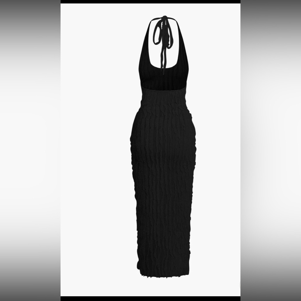 Sheer Ruffle Texture Halter Backless Dress - Picture 2 of 3
